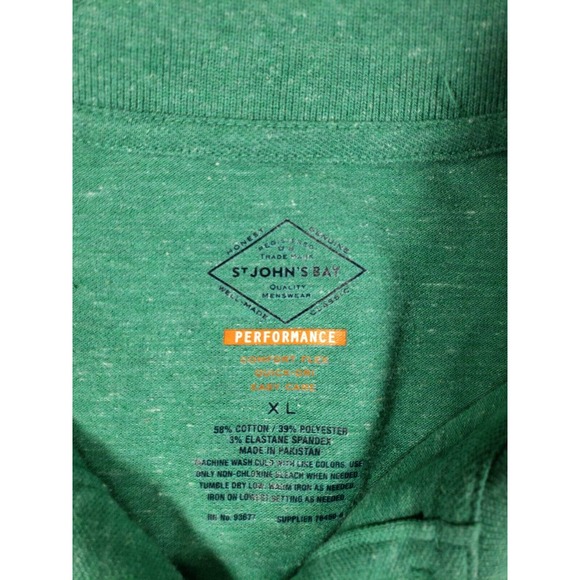 St John's Bay Polo Mens XL X-Large Green Performance Stretch Short Sleeve Shirt - Picture 5 of 6